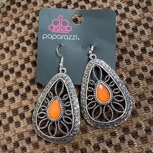 PAPARAZZI Floral Frill Orange Earrings